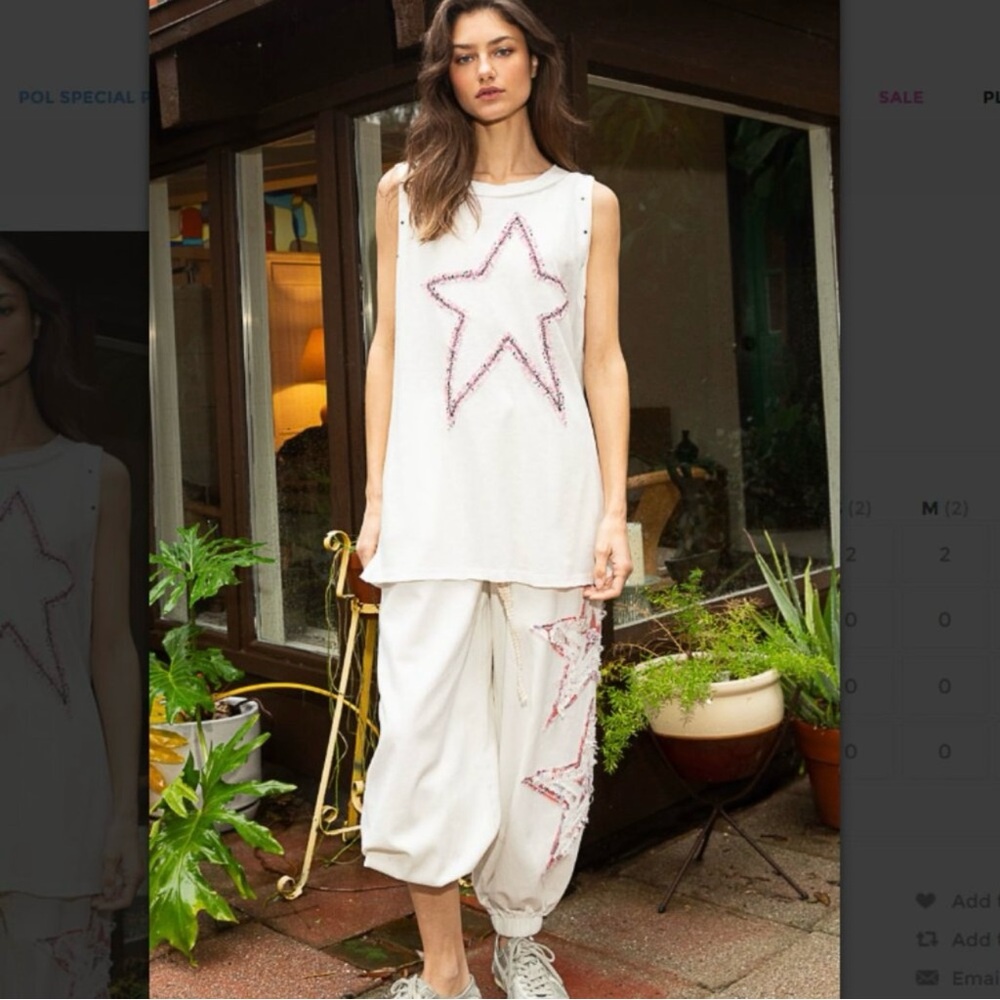 NEW - Off White Tank with Star Embellished Studs and Star Patchwork